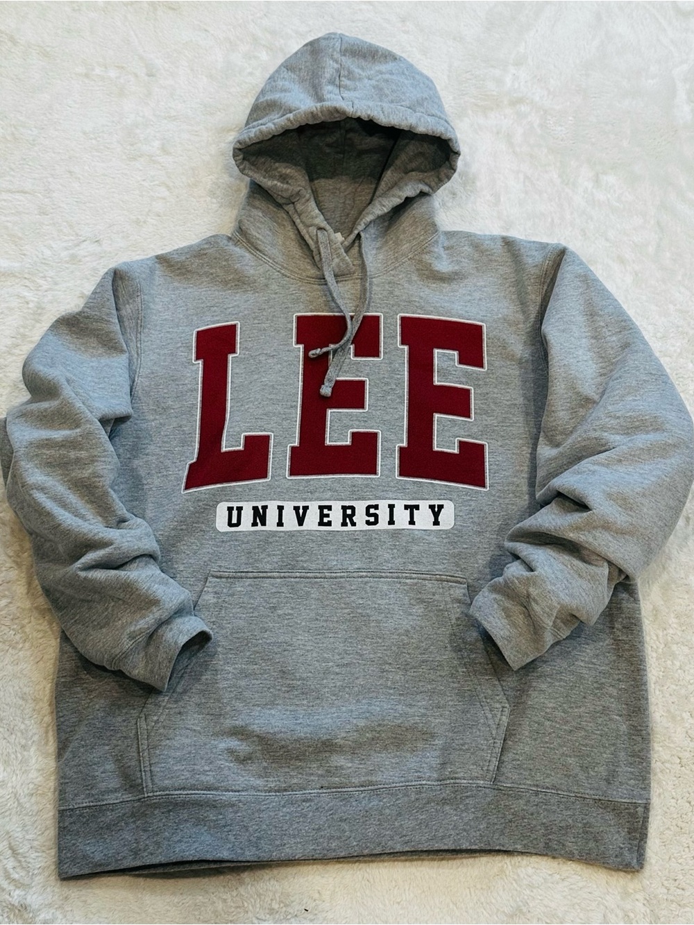 Lee University Flames Grey Hoodie Sweatshirt Port & Company Men's Large Spellout